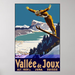 Vintage Vallée de Joux Switzerland Ski Travel Poster
