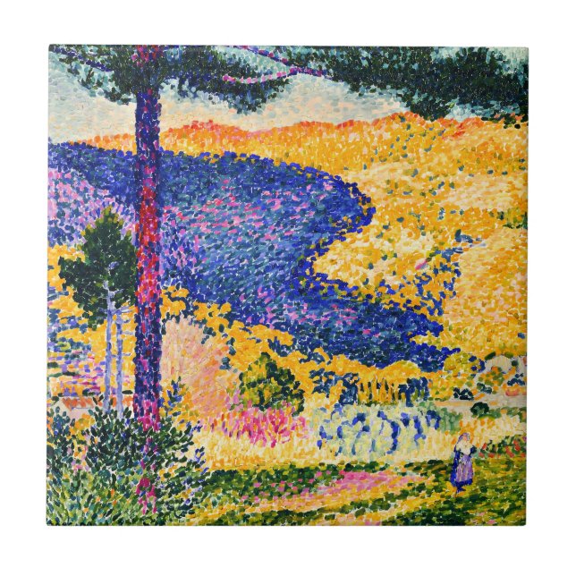 Vintage Valley with Fir painting Ceramic Tile (Front)