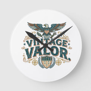 Vintage Valour Retro Patriotic T-Shirt Round Clock