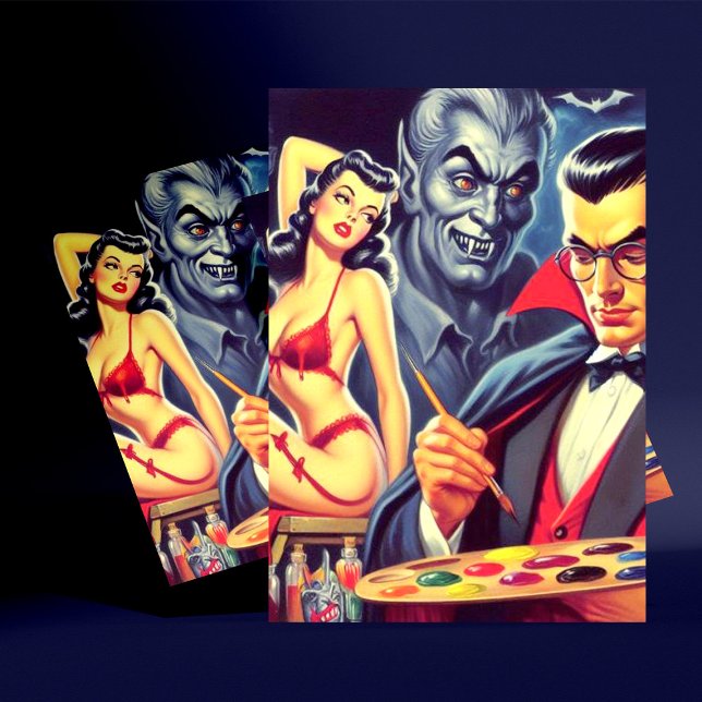 Vintage Vampire and Pin Up Postcard (Creator Uploaded)