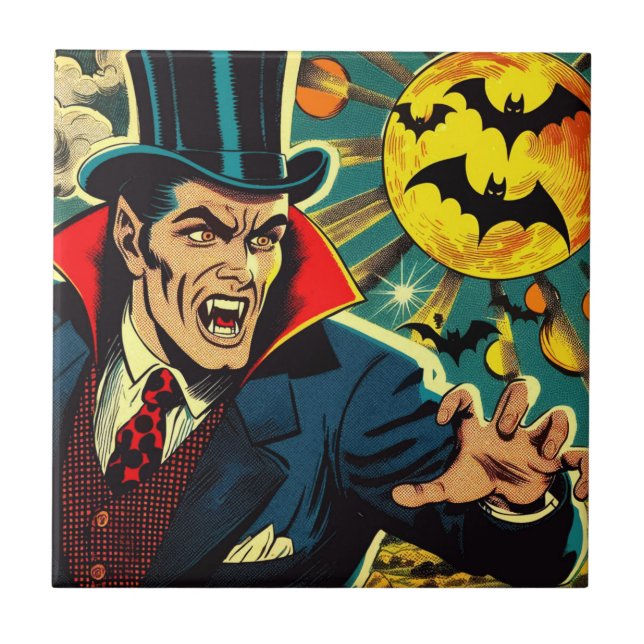 Vintage Vampire Comics Ceramic Tile (Front)