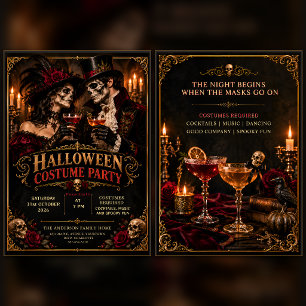 Vintage Vampire Couple Halloween Costume Party Invitation