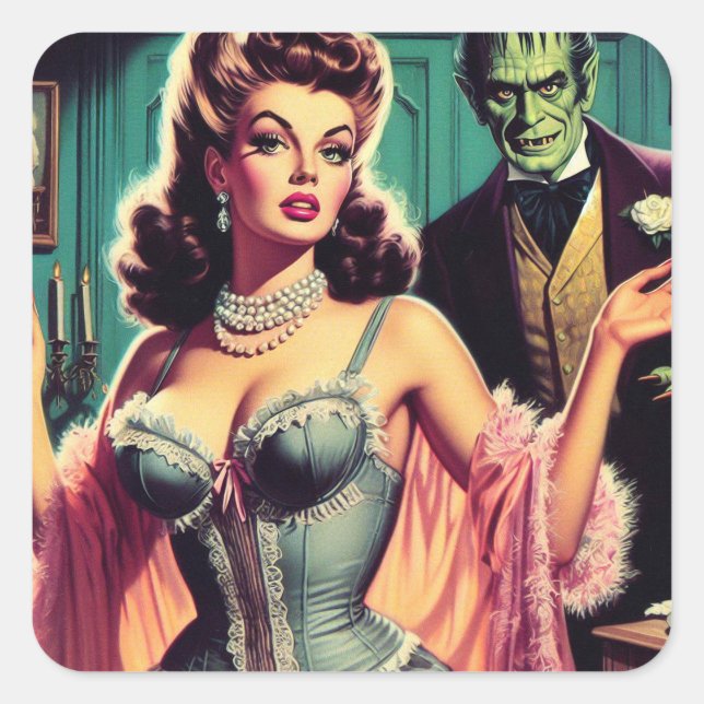 Vintage Vampire Girl Square Sticker (Front)