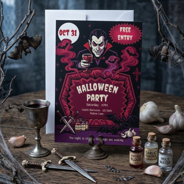 Vintage Vampire Halloween Party Invitation (Creator Uploaded)