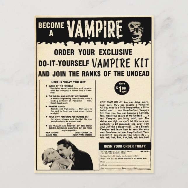 Vintage Vampire Mail Order Advertisement Postcard (Front)