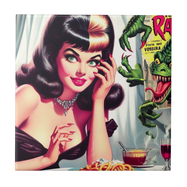 Vintage Vampire Woman Ceramic Tile (Front)