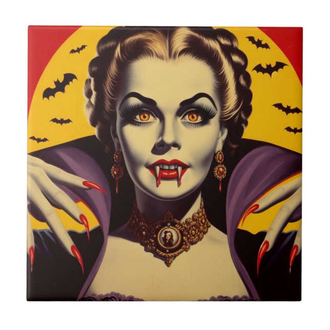 Vintage Vampire Woman Ceramic Tile (Front)