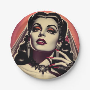 Vintage Vampire Woman Paper Plate