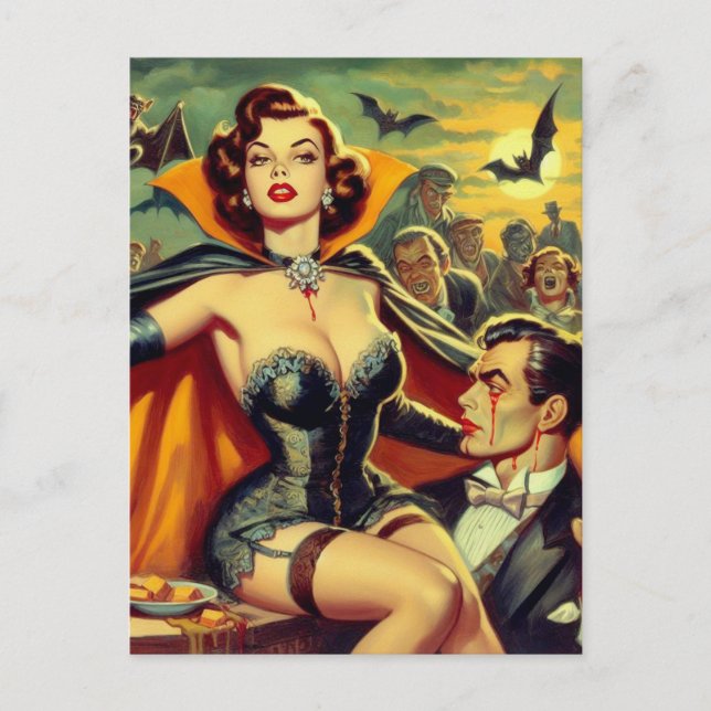 Vintage Vampire Woman Postcard (Front)