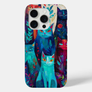 Vintage Van Gogh Art – Abstract Cats Among Flowers iPhone 15 Pro Case