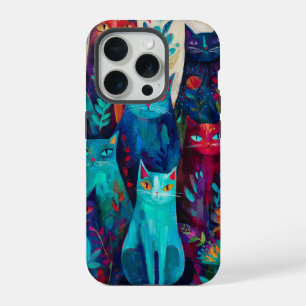Vintage Van Gogh Art – Abstract Cats Among Flowers iPhone 15 Pro Case