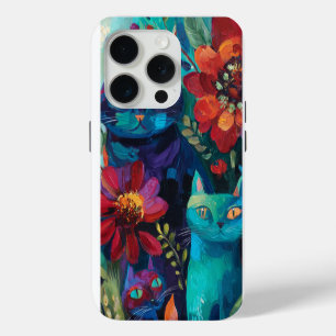 Vintage Van Gogh Art–Cats Among Flowers iPhone 15 Pro Case