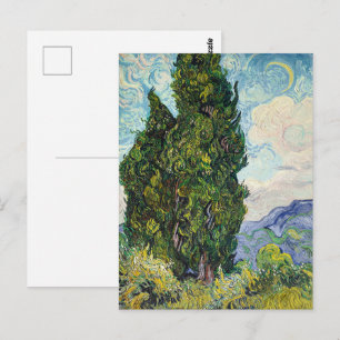 Vintage Van Gogh Green Cypress Trees Painting Postcard