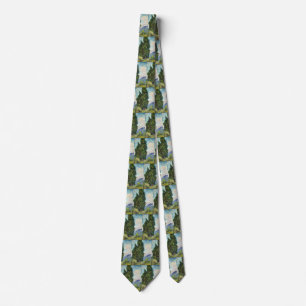 Vintage Van Gogh Green Cypress Trees Painting Tie