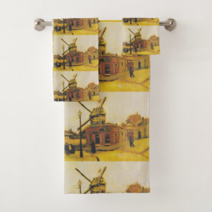 Vintage Van Gogh Paris Windmill Painting Bath Towel Set