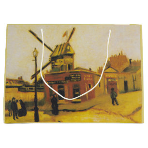 Vintage Van Gogh Paris Windmill Painting Large Gift Bag