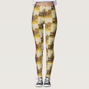 Vintage Van Gogh Paris Windmill Painting Leggings