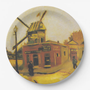 Vintage Van Gogh Paris Windmill Painting Paper Plate