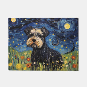 Vintage Van Gogh Pup - Watercolor Starry Night Rev Doormat