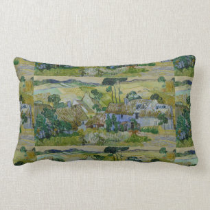 Vintage Van Gogh Thatched Cottages By A Hill Lumbar Cushion