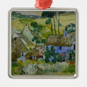Vintage Van Gogh Thatched Cottages By A Hill Metal Ornament