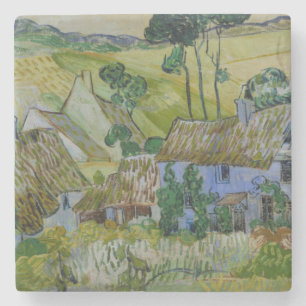 Vintage Van Gogh Thatched Cottages By A Hill Stone Coaster