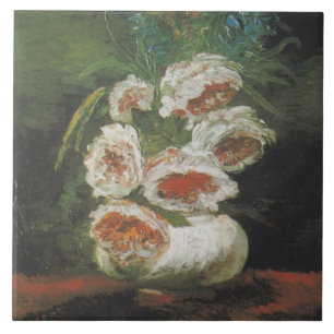 Vintage Van Gogh Vase of Peonies Ceramic Tile