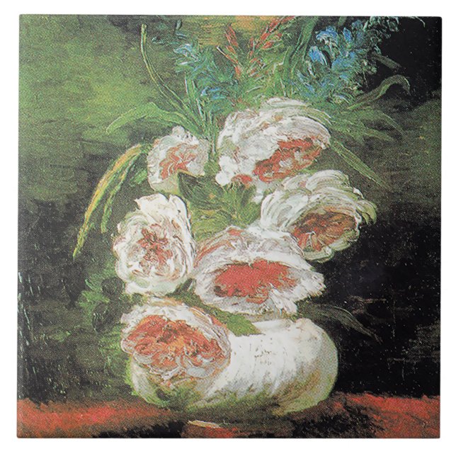 Vintage Van Gogh Vase of Peonies       Ceramic Tile (Front)