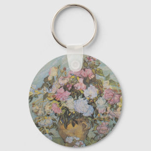 Vintage Van Gogh Vase with Pink Roses Key Ring