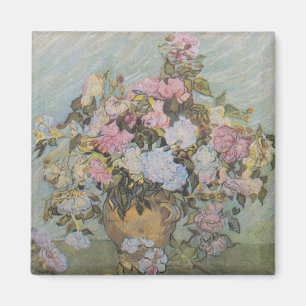 Vintage Van Gogh Vase with Pink Roses Magnet