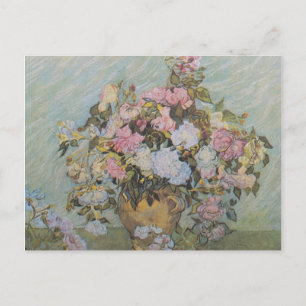 Vintage Van Gogh Vase with Pink Roses          Postcard