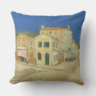 Vintage Van Gogh Yellow House Blue Sky Painting Cushion