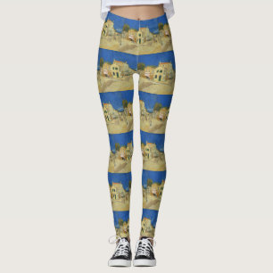 Vintage Van Gogh Yellow House Blue Sky Painting Leggings