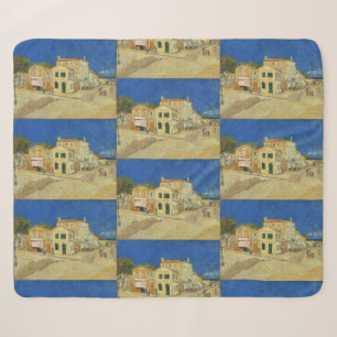 Vintage Van Gogh Yellow House Blue Sky Painting Sherpa Blanket