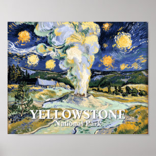 Vintage Van Gogh Yellowstone Old Faithful Painting Poster