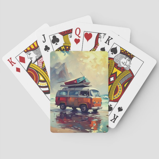 Vintage Van Hippie Vacation  Playing Cards (Back)