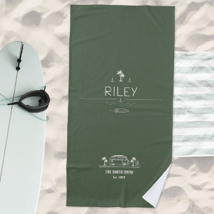 Vintage Van Life Olive Green Outdoor Surfer Beach Towel