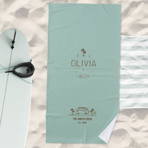 Vintage Van Life Sage Calm Coastal Beach Towel