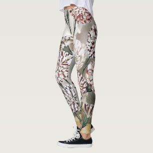 Vintage Variegated Carnation Flowers with Grey Sky Leggings