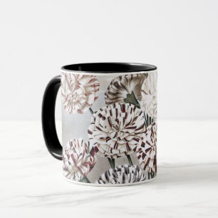 Vintage Variegated Carnation Flowers with Grey Sky Mug