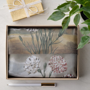 Vintage Variegated Carnation Flowers with Grey Sky Tissue Paper