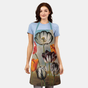 Vintage Variegated Tulip Flowers in a Landscape Apron