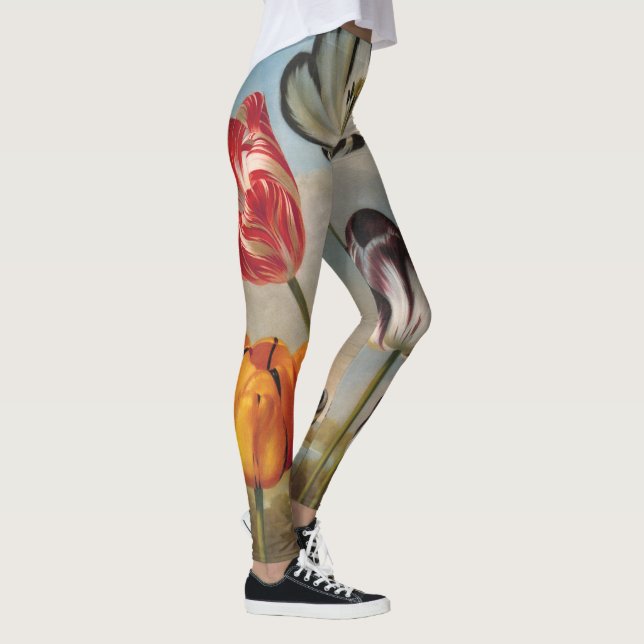 Vintage Variegated Tulip Flowers in a Landscape Leggings (Right)
