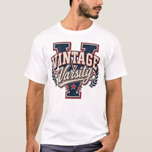 Vintage Varsity Distressed Block Letter V T-Shirt