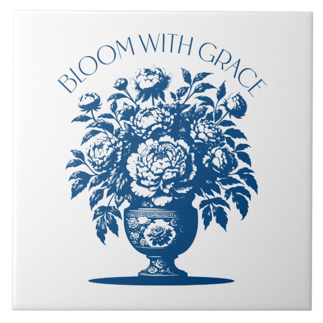 Vintage Vase Flower Blue Chinoiserie  Ceramic Tile (Front)