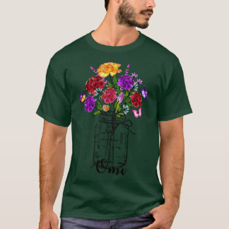 Vintage Vase Of Colourful Wildflower Butterfly Omi T-Shirt