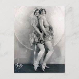 Vintage Vaudeville Dance Duo Feather Boas Postcard