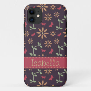 Vintage Vector Floral Pattern with Name iPhone 11 Case