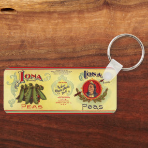 Vintage Vegetable Can Label Art, Iona Brand Peas Key Ring