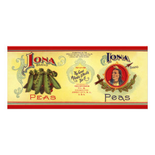 Vintage Vegetable Can Label Art, Iona Brand Peas Rack Card